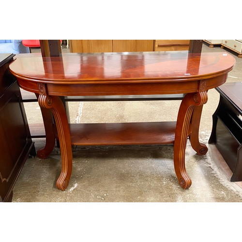 600 - Demi lune hall table with undertier on scroll front supports