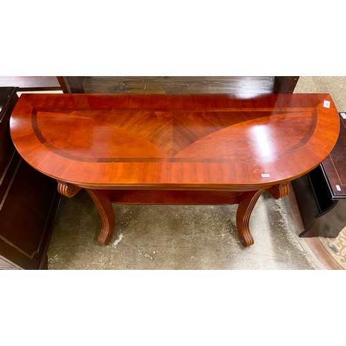 600 - Demi lune hall table with undertier on scroll front supports