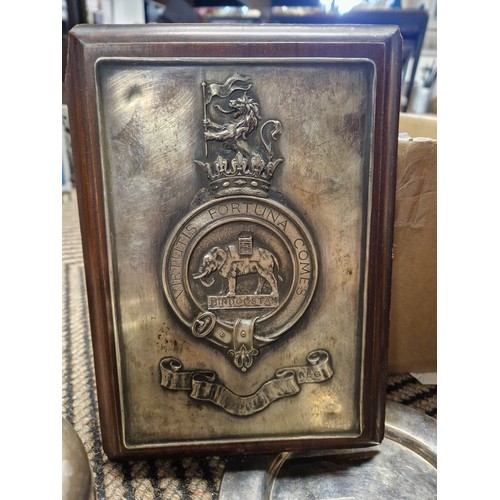 198 - Assorted Militaria to include: Lowland Brigade sporran by RG Lawrie, Regimental plaque 5th City of G... 