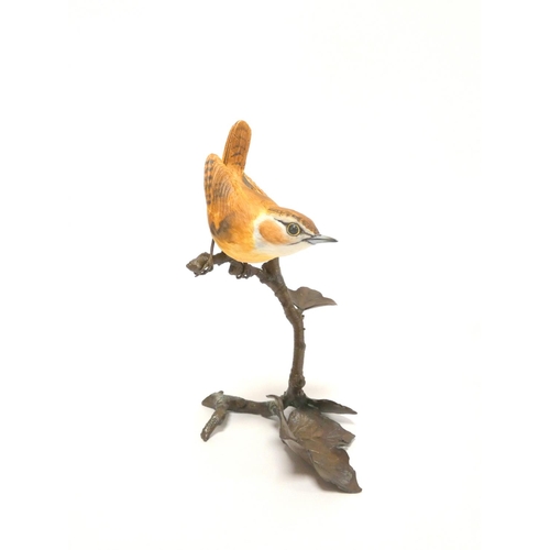 192 - Albany fine bone china painted bird figures on bronze foliate bases to include Bullfinch, Goldfinch,... 