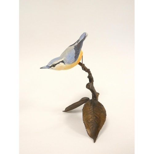 193 - Albany fine bone china painted bird figures on bronze foliate bases to include Kingfisher, Blue Tit,... 