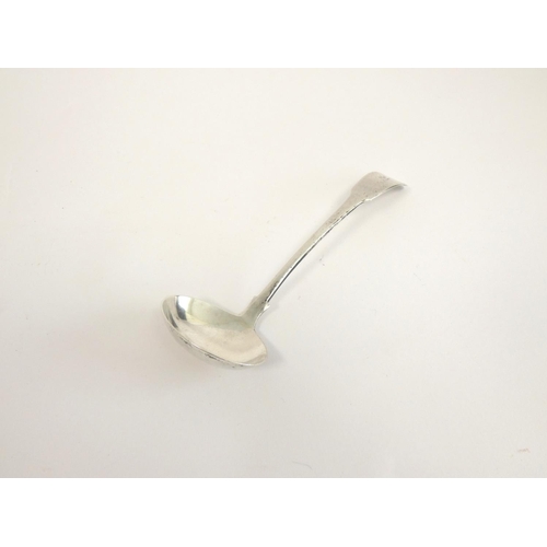 76 - Victorian silver sauce ladle by Robert Keay, Edinburgh 1842, together with a William IV Irish spoon ... 