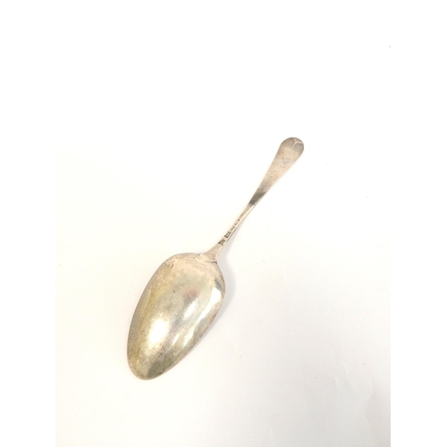 76 - Victorian silver sauce ladle by Robert Keay, Edinburgh 1842, together with a William IV Irish spoon ... 