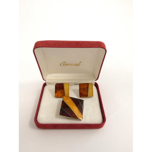 78 - Polish sterling silver Baltic amber brooch and earring set, hallmarked G.K .925. 24g.