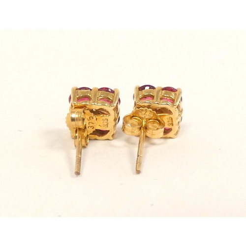 88 - Pair of hallmarked 9ct gold ruby and diamond earrings, 1.7g