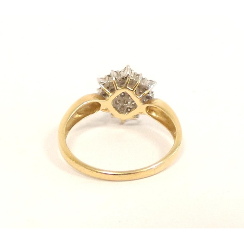 90 - Hallmarked 9ct gold diamond cluster ring size N, 2.4g