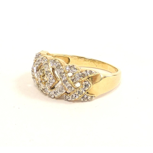 91 - Hallmarked 9ct gold diamond woven knot design ring, size 'Q½', 3.5g