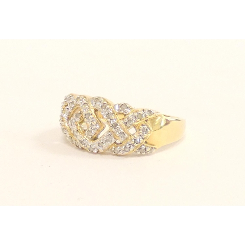 91 - Hallmarked 9ct gold diamond woven knot design ring, size 'Q½', 3.5g