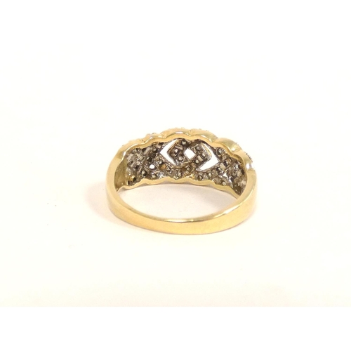 91 - Hallmarked 9ct gold diamond woven knot design ring, size 'Q½', 3.5g