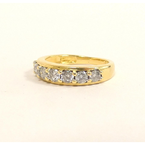 92 - 18ct gold hallmarked seven stone diamond ring, .75ct size 'K', 4.1g