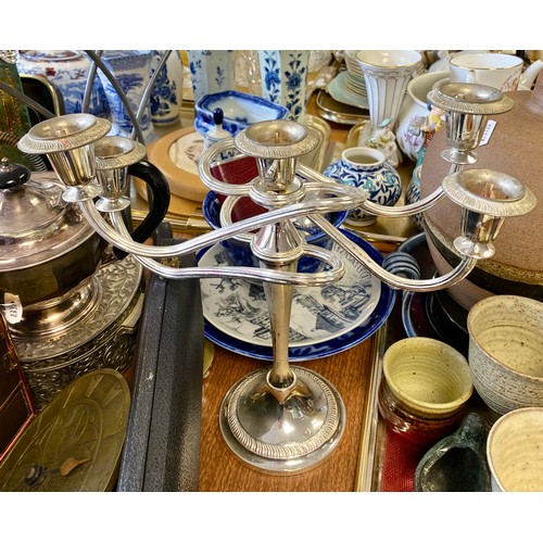 304A - Candelabras, clock, EPNS, white metal box, glassware etc