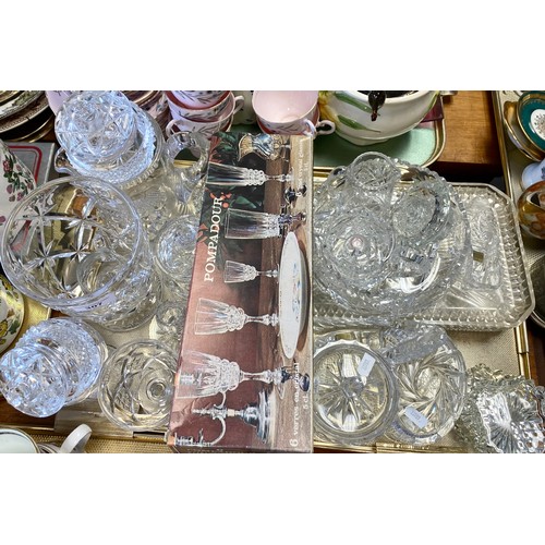 307 - Large quantity of cut glass crystal to include decanter, vases, ashtrays, jugs, sugar bowls, two tra... 