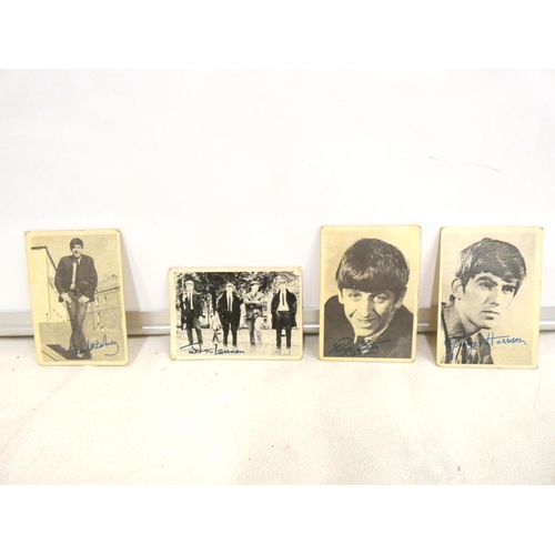 111 - Four small vintage Beatles pictures, facsmilir signature.