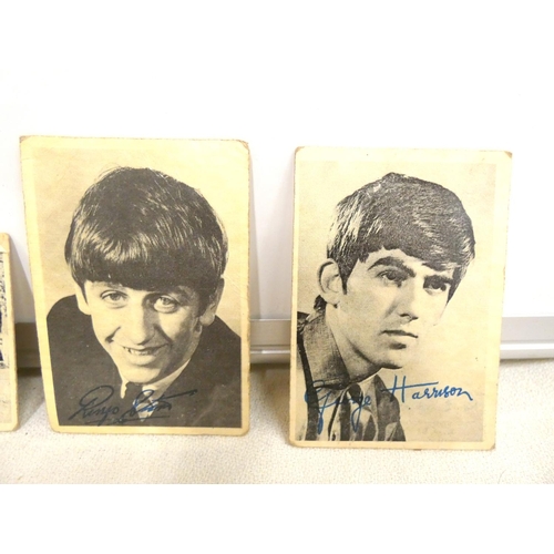 111 - Four small vintage Beatles pictures, facsmilir signature.