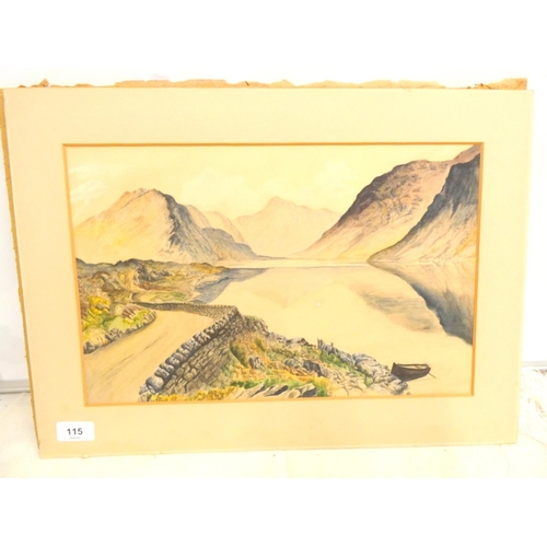 115 - R. Thompson 1953 Wastewater and Great Gable landscape watercolour L.50 x W.37cm.