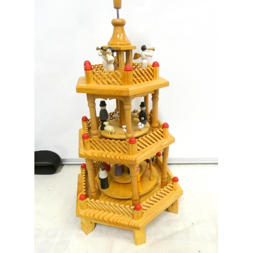 81 - Three tier German Christmas carved nativity scene decoration.