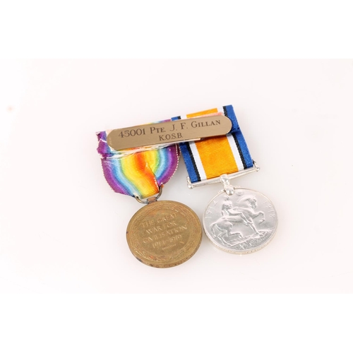 1223 - Medals of 45001 Private J F Gillan of the Kings Own Scottish Borderers KOSB comprising WWI war medal... 