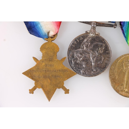 1256 - Medals of 2235 Private M Kirkpatrick of the Kings Own Scottish Borderers KOSB comprising WWI war med... 