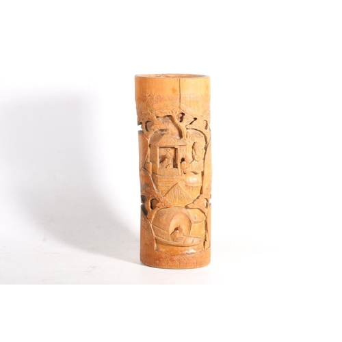 56 - Carved Chinese bamboo sleeve vase, 33cm high.