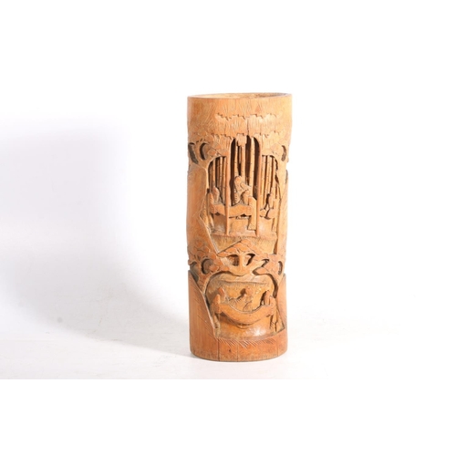 56 - Carved Chinese bamboo sleeve vase, 33cm high.