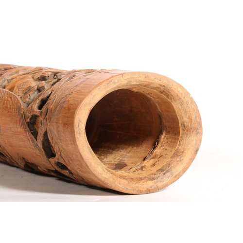 56 - Carved Chinese bamboo sleeve vase, 33cm high.