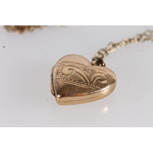 507 - 9ct gold heart shaped pendant locket on 9ct gold neck chain, 3.9g gross.