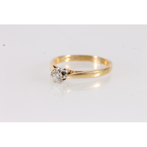 515 - 18ct gold solitaire diamond ring, diamond approx. 0.2ct, ring size K/L, 2.1g.