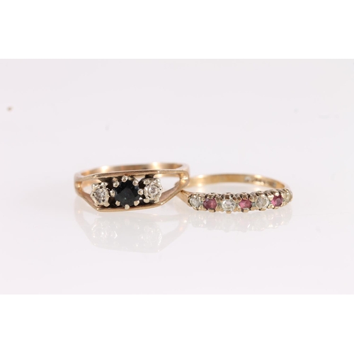 518 - 9ct gold sapphire and diamond ring together with a 9ct gold ruby and white stone ring, gross 3.7g.