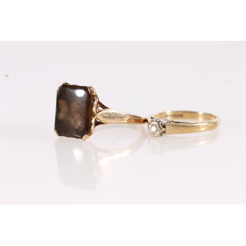 519 - 9ct gold and brown topaz ring together with a 9ct gold diamond solitaire ring, gross 4.9g.