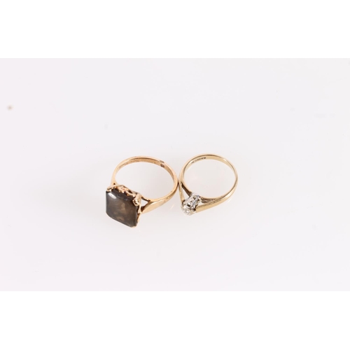 519 - 9ct gold and brown topaz ring together with a 9ct gold diamond solitaire ring, gross 4.9g.