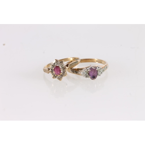 525 - 9ct gold amethyst and white stone ring together with a 9ct gold ruby and white stone ring, gross 3.3... 