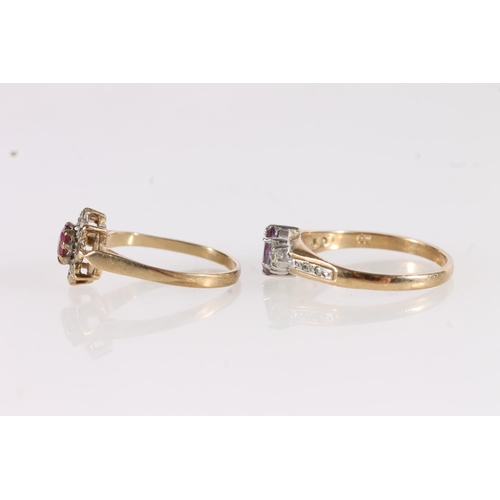 525 - 9ct gold amethyst and white stone ring together with a 9ct gold ruby and white stone ring, gross 3.3... 