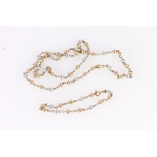 547 - 9ct gold three colour beaded necklace with matching bracelet, 22.0g.