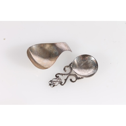 583 - Hallmarked Scottish silver caddy spoon with Luckenbooth type handle, together with a hallmarked A. E... 