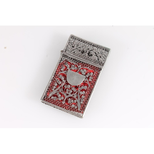 584 - White metal openwork filigree card case, H8.5cm.