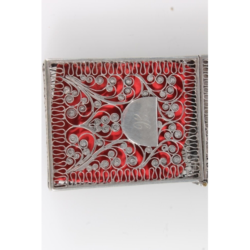 584 - White metal openwork filigree card case, H8.5cm.