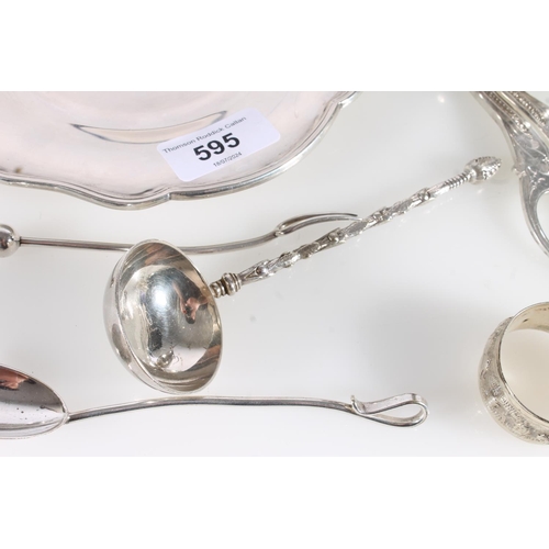 595 - Small selection of silver plated incl. Reed and Barton scissors, small ladle etc. (qty)