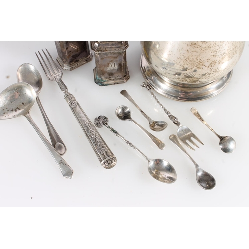 608 - Geo. V silver tankard, Searle and Co. London 1913, together with hallmarked silver cutlery, salt and... 