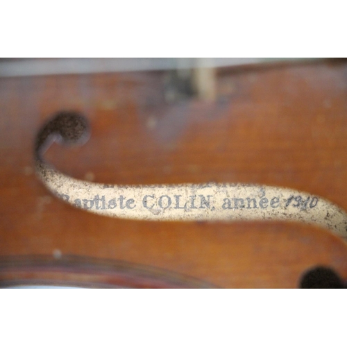 12 - French violin, c1910, with two piece back, interior label Lutherie Artistique Jean Baptiste Colin an... 