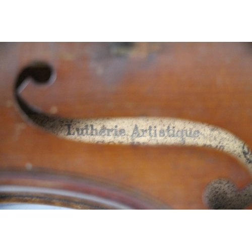 12 - French violin, c1910, with two piece back, interior label Lutherie Artistique Jean Baptiste Colin an... 