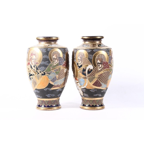 13 - Pair of Japanese Satsuma baluster vases, 31cm high.