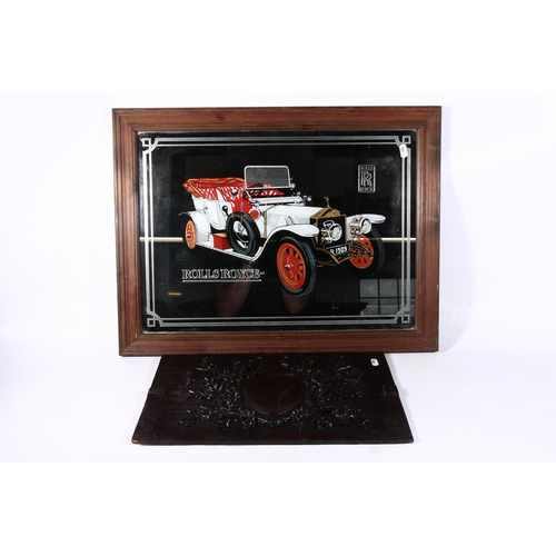 17 - Rolls Royce mirrored picture with a wooden plaque, 63cm wide.