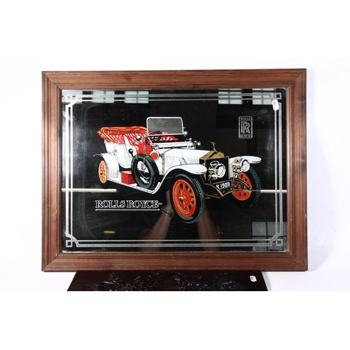 17 - Rolls Royce mirrored picture with a wooden plaque, 63cm wide.