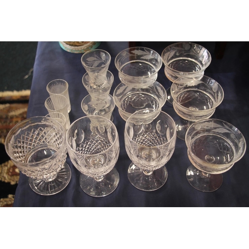 19 - Glassware to include thistle engraved glasses, two Waterford Crystal goblets, and Scandinavian aperi... 