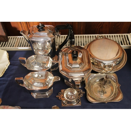 21 - Art Deco style four piece silver-plated tea service, and other silver-plate.