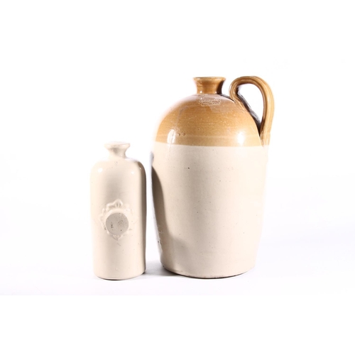 32 - Buchan stoneware flagon, 38cm high, and a stoneware bed warmer.