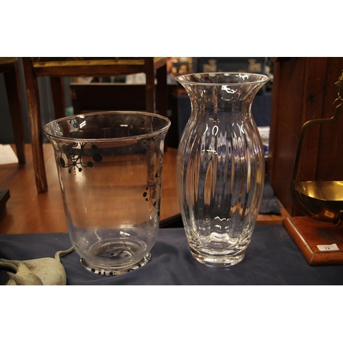 45 - Large Dartington Crystal glass vase and a large glass candleholder, largest 36cm high.