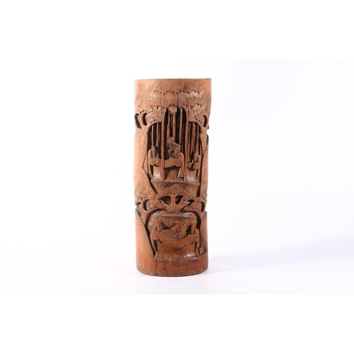 56 - Carved Chinese bamboo sleeve vase, 33cm high.