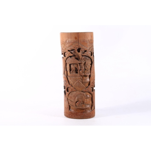 56 - Carved Chinese bamboo sleeve vase, 33cm high.