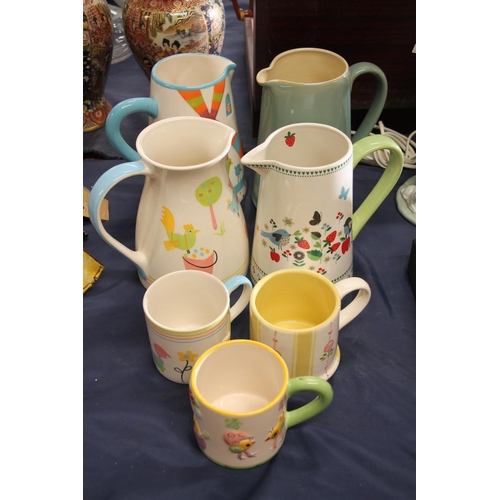 60 - Large Denby Green Manor jug, a Gisela Graham pitcher, Marks & Spencer chicken decorated jugs, an... 